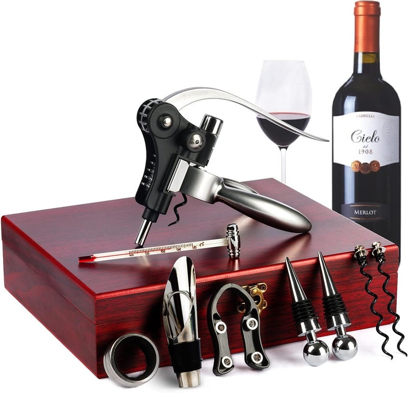 KENSOSO 9-Pieces Corkscrew Wine Opener Set, Stainless Steel Cork Screw Rabbit Wine Bottle Opener Kit Including Foil Cutter, Pourer, Vacuum Wine Stopper Corkscrews etc, Ideal Wine Sets Gifts for Women & Men - Image 1